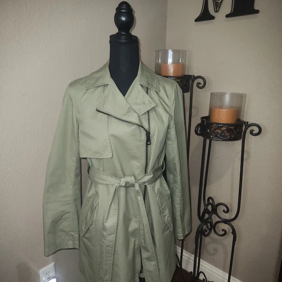 NWOT Zara Basics Outerwear Olive Green‎ Trench Coat - Picture 2 of 6